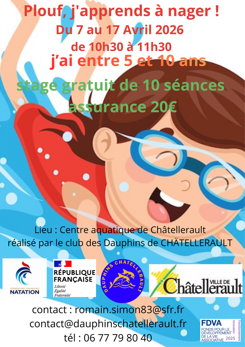 Stage j'apprends à nager Avril